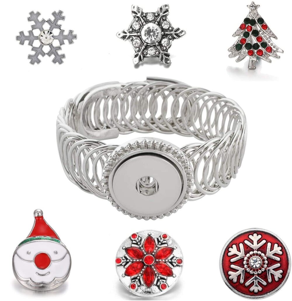 2893 20mm Bracelet with 6pcs Christmas Style Snaps Single Button Wide Metal